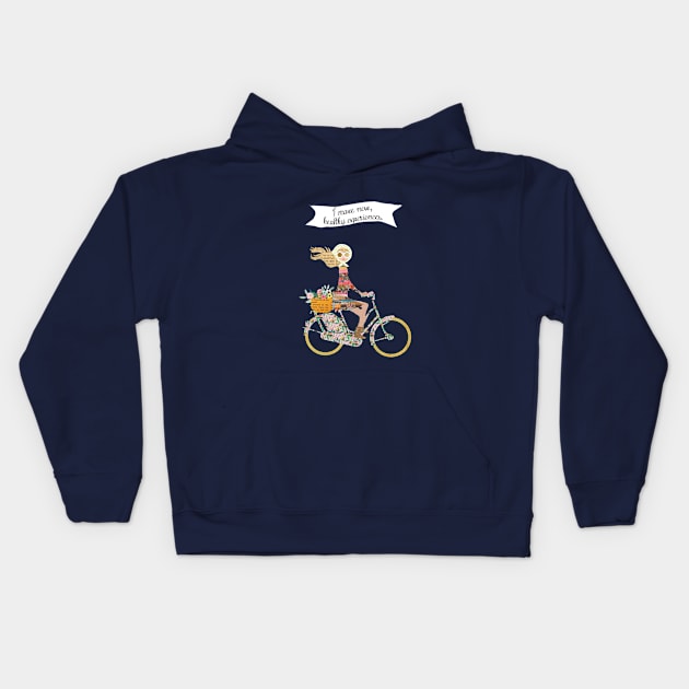 Girl riding a bike - I crave new healthy experiences Kids Hoodie by GreenNest